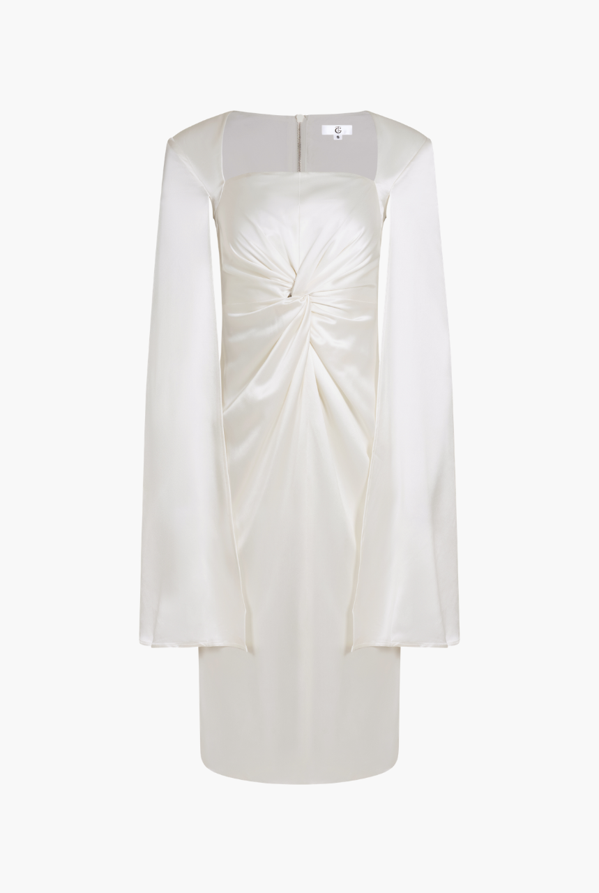 White Satin Drape Midi Dress