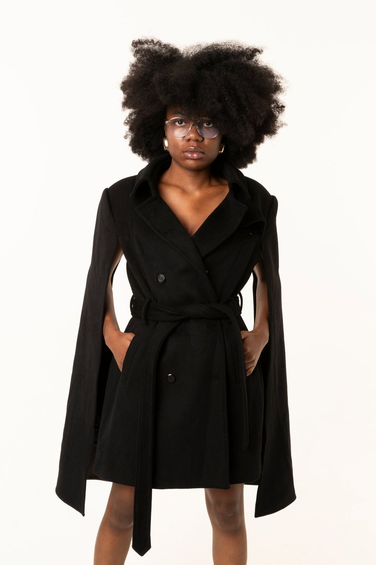 Women Sleeve Wrap Coat – Dramatic Black Trench Style