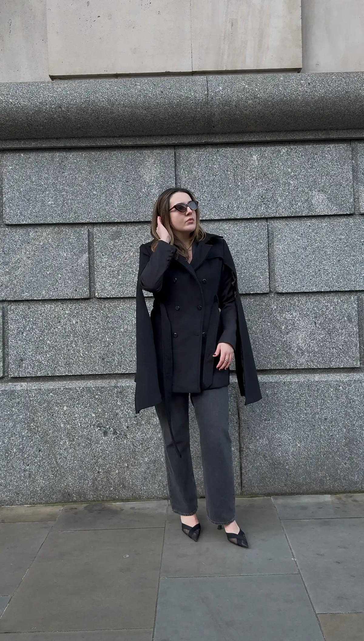 Women Sleeve Wrap Coat – Dramatic Black Trench Style