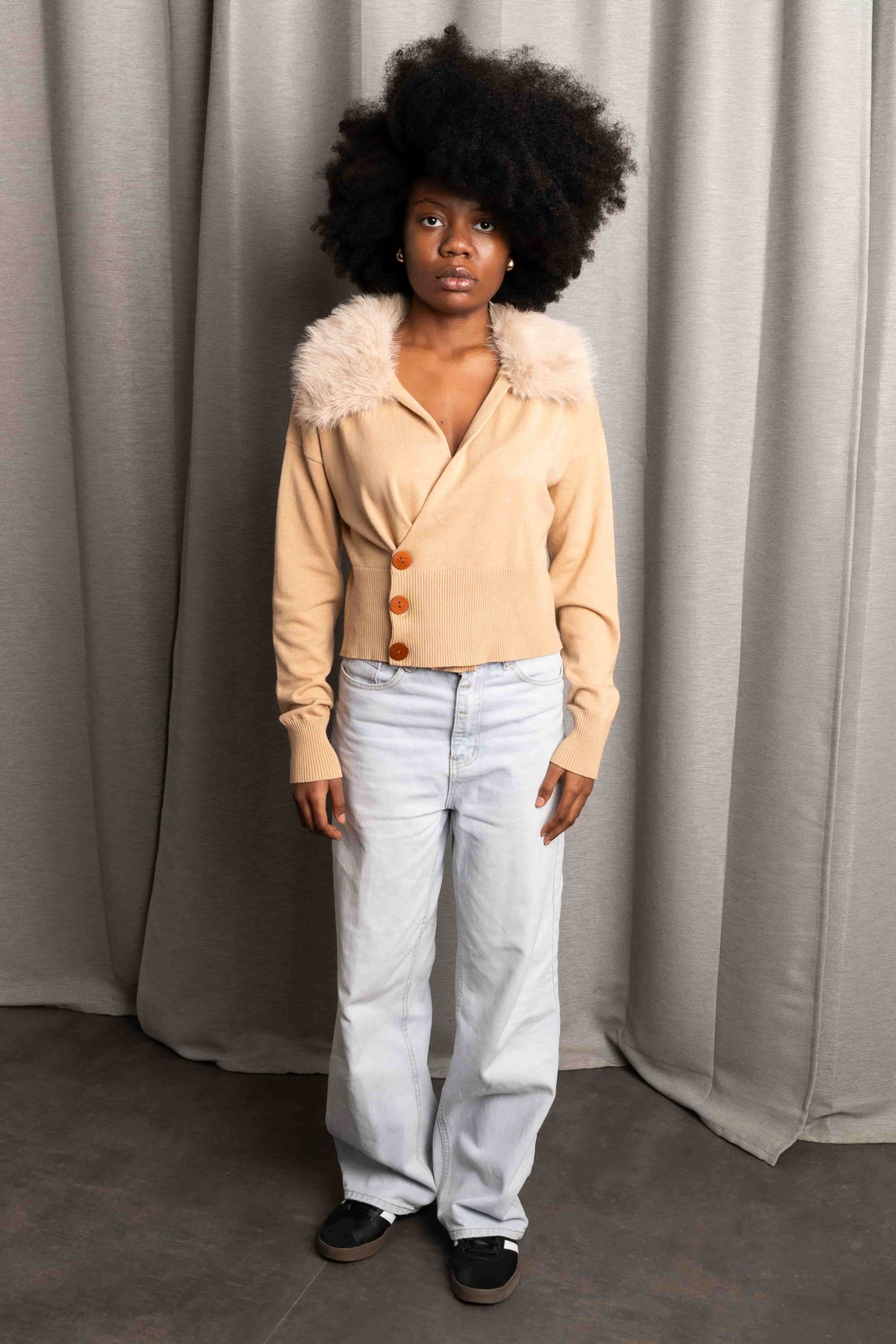 Beige Fur-Collar Sweater for Women | Elegant Winter Wear